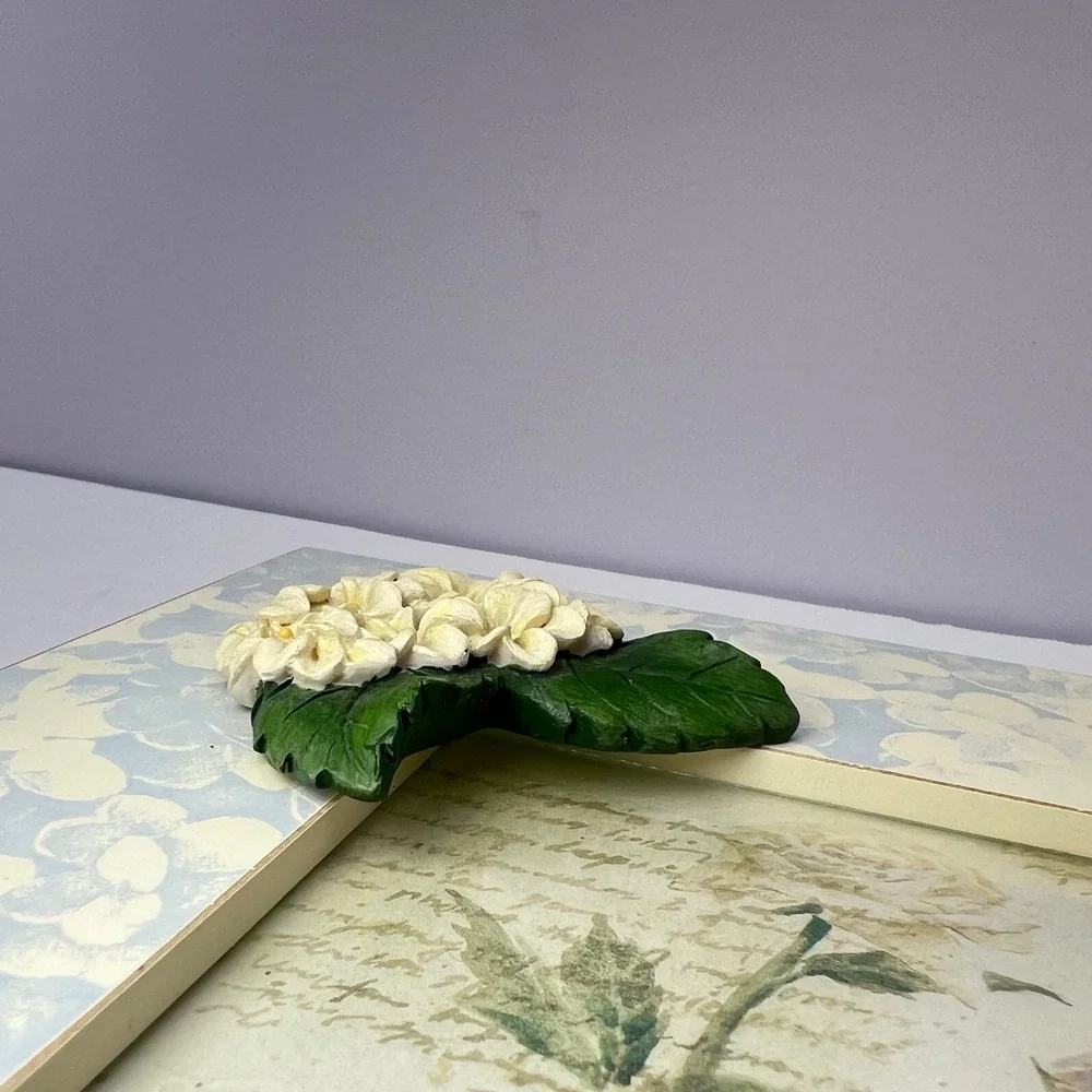 Shabby Chic Blue Hydrangea‎ Wooden Frame 3.5x3.5 Embellished Floral Cottage Y2K